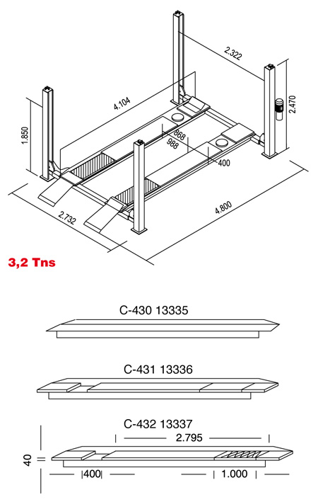 3_2tns Cascos Four Post Lifts | MOT Bay Equipment | Check Out Now