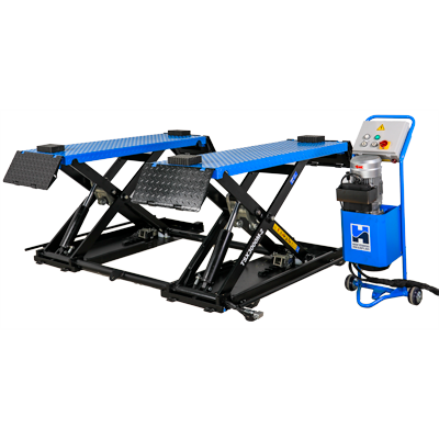 The Hofmann Megaplan TSX3000M is a mobile 3 tonne mid rise Scissor Lift that can be wheeled in and out of position as required.
