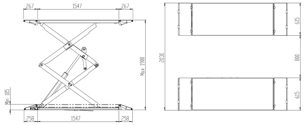 VSX3500LP-dims VSX3500-LP Scissor Lift from Hofmann Megaplan | Scissor Car Lifts