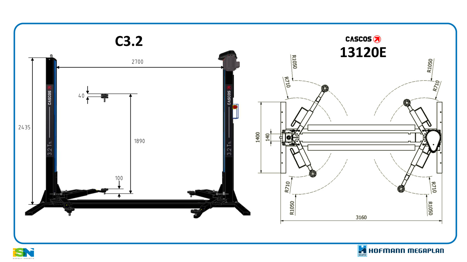 c32dims 2 Post Lifts with Base: Cascos C3.2 Two Post Lift