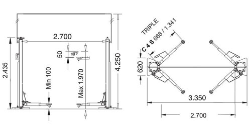 c4syncrodims Baseless Two Post Lifts: Cascos C4 Syncro Two Post Lift