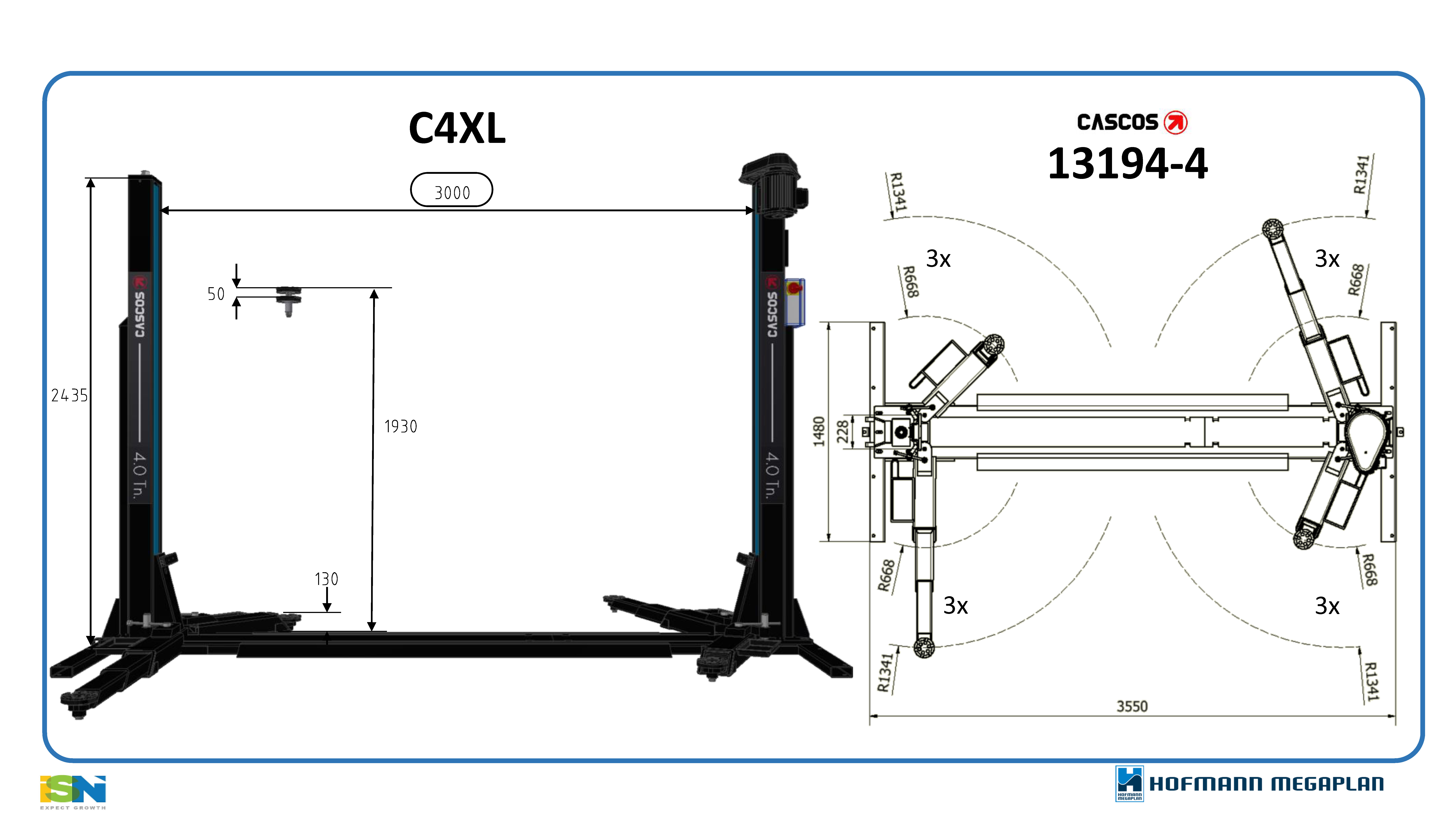 c4xldims 2 Post Lifts with Base: Cascos C4 Two Post Lift