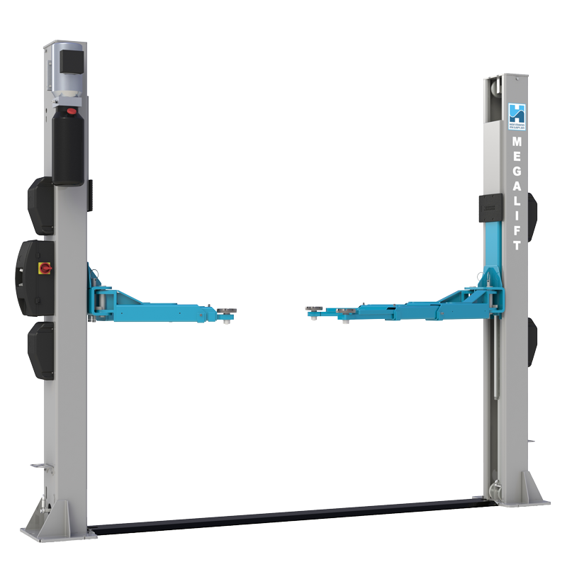The new and improved megalift 4000-3 Two Post Car Lift model comes as standard with 3 stage, low profile arms for easy use of car lifting.